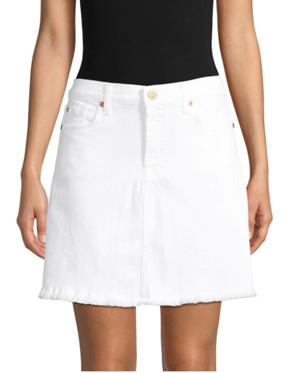 7 FOR ALL MANKIND | 7FAM White Denim A-Lined Mini Skirt Frayed Hem 28 (4-6)